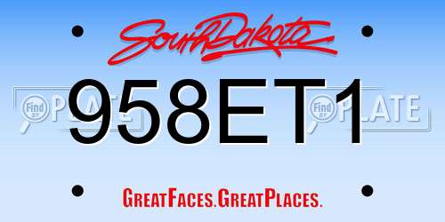 958ET1 South Dakota License Plate
