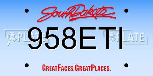 958ETI South Dakota License Plate