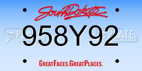 958Y92 South Dakota License Plate