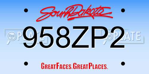 958ZP2 South Dakota License Plate