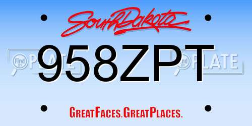 958ZPT South Dakota License Plate