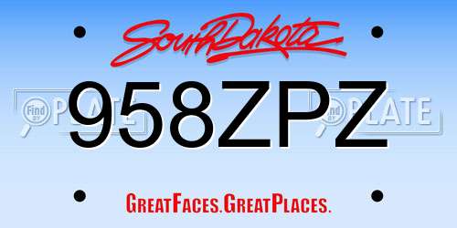 958ZPZ South Dakota License Plate