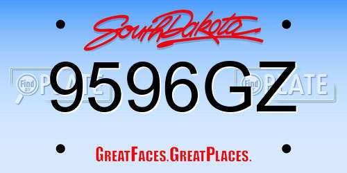 9596GZ South Dakota License Plate