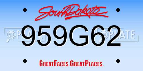 959G62 South Dakota License Plate