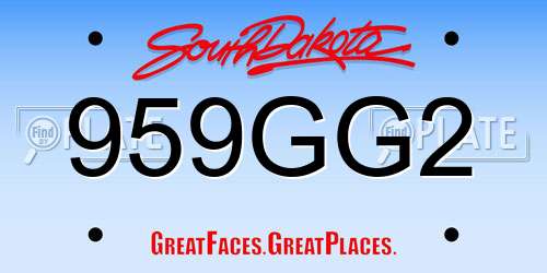 959GG2 South Dakota License Plate