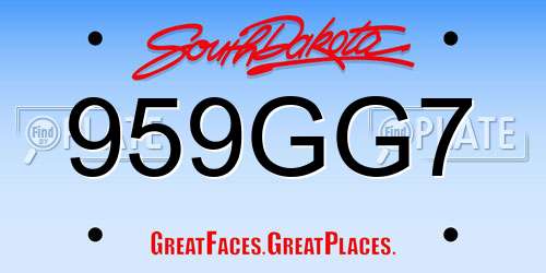 959GG7 South Dakota License Plate