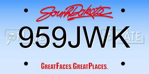 959JWK South Dakota License Plate