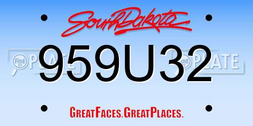 959U32 South Dakota License Plate