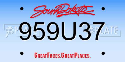 959U37 South Dakota License Plate
