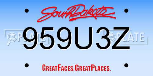 959U3Z South Dakota License Plate