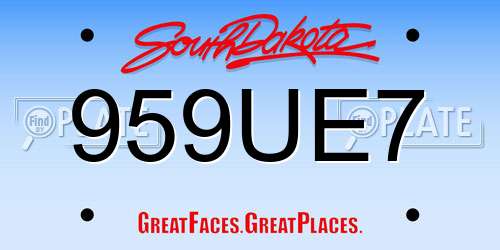 959UE7 South Dakota License Plate