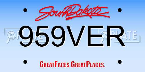 959VER South Dakota License Plate
