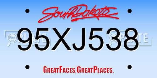 95XJ538 South Dakota License Plate