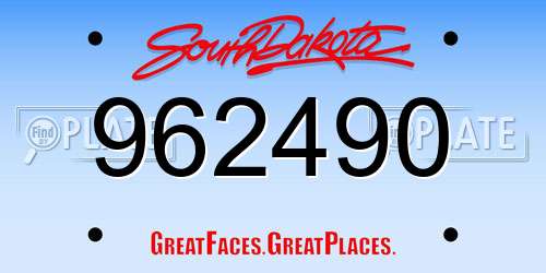 962490 South Dakota License Plate