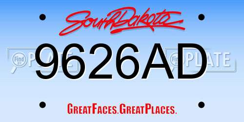 9626AD South Dakota License Plate