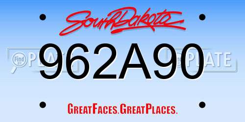 962A90 South Dakota License Plate