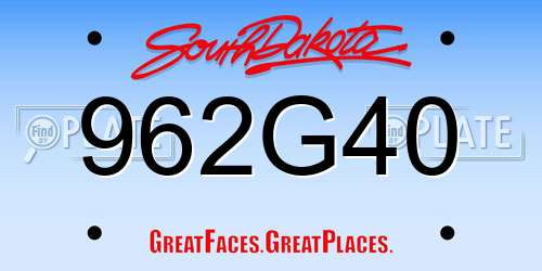 962G40 South Dakota License Plate