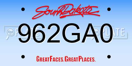 962GA0 South Dakota License Plate