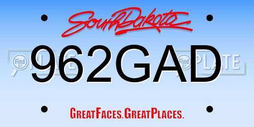 962GAD South Dakota License Plate