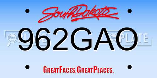 962GAO South Dakota License Plate