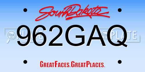 962GAQ South Dakota License Plate