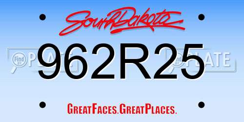962R25 South Dakota License Plate