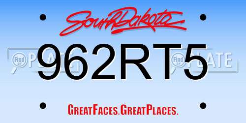 962RT5 South Dakota License Plate