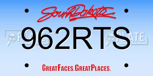 962RTS South Dakota License Plate