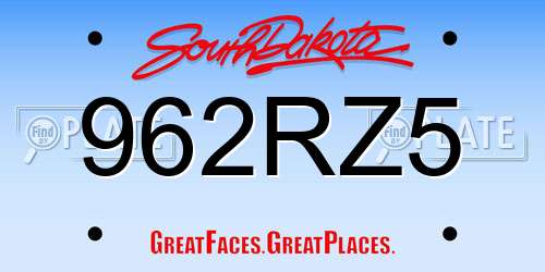 962RZ5 South Dakota License Plate