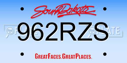 962RZS South Dakota License Plate