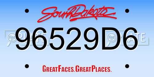 96529D6 South Dakota License Plate