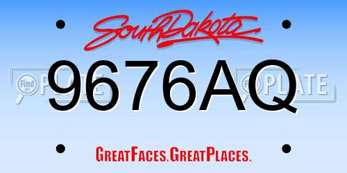 9676AQ South Dakota License Plate