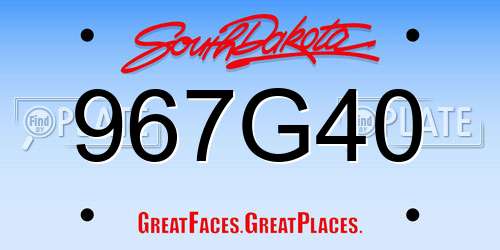 967G40 South Dakota License Plate