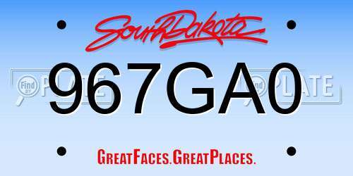 967GA0 South Dakota License Plate