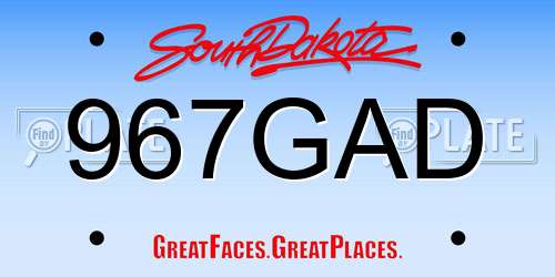 967GAD South Dakota License Plate