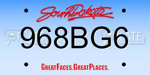 968BG6 South Dakota License Plate