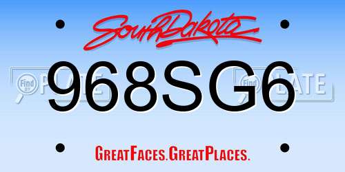 968SG6 South Dakota License Plate