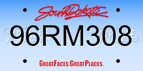 96RM308 South Dakota License Plate