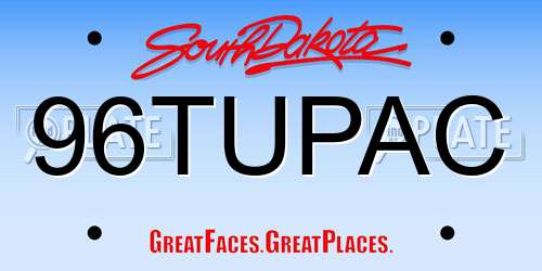 96TUPAC South Dakota License Plate