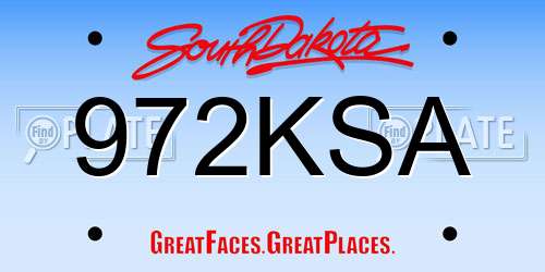 972KSA South Dakota License Plate