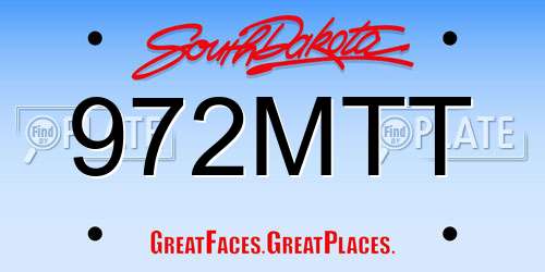 972MTT South Dakota License Plate