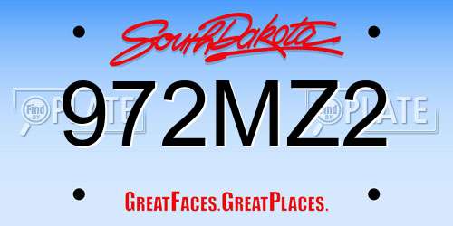 972MZ2 South Dakota License Plate