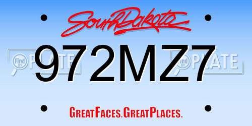 972MZ7 South Dakota License Plate