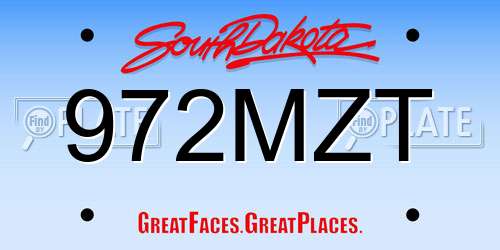 972MZT South Dakota License Plate
