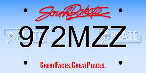 972MZZ South Dakota License Plate