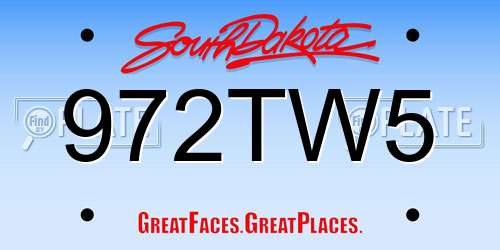 972TW5 South Dakota License Plate
