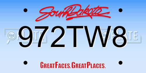 972TW8 South Dakota License Plate