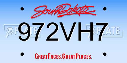 972VH7 South Dakota License Plate