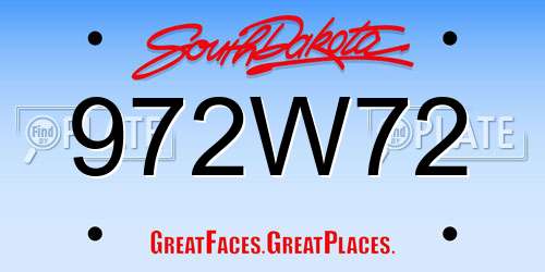 972W72 South Dakota License Plate