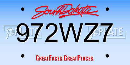 972WZ7 South Dakota License Plate
